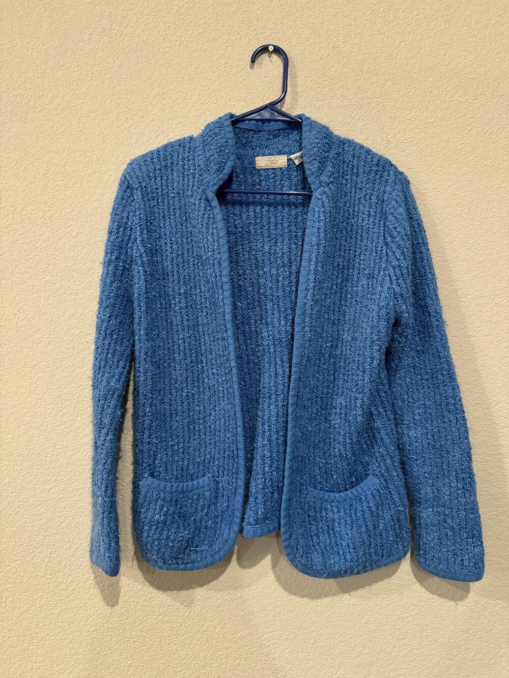 Zado Women's Size Small Chunky Knit Open Front Cardigan Long Sleeves Blue